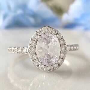 Oval Cut Halo Classic Style Ring, 925 Sterling Silver Engagement